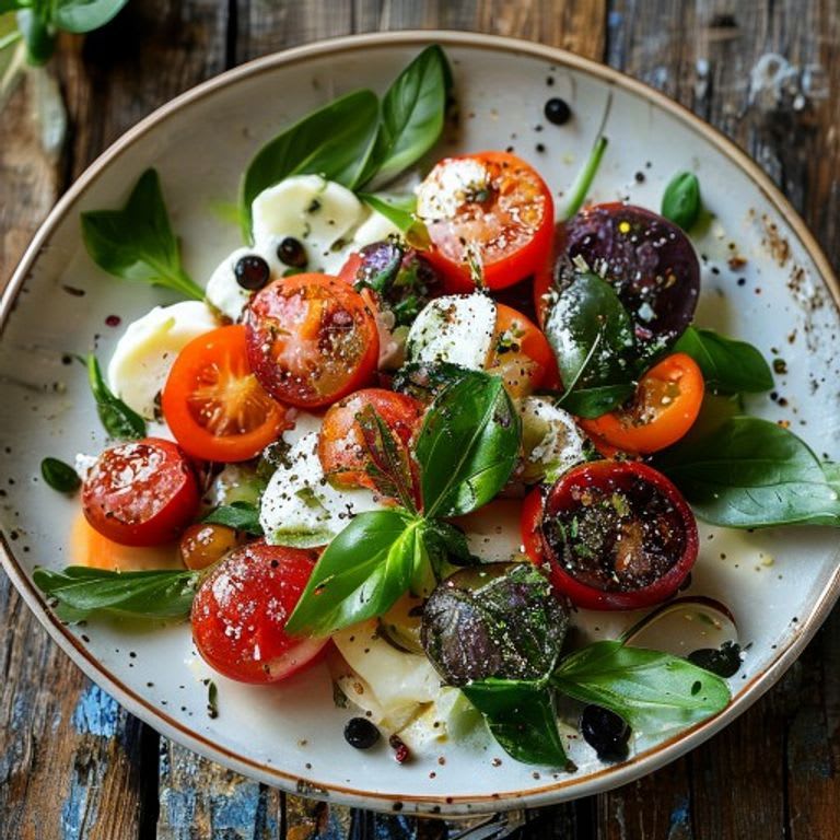 Ensalada Caprese con jitomate bola y albahaca fresca