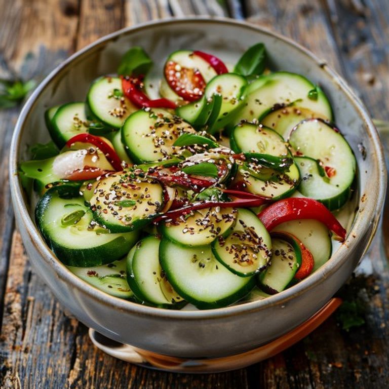 Ensalada Logan de pepino, sésamo y aceite de chile