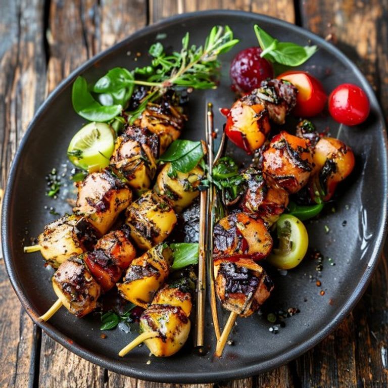 Brochetas de verduras al grill con balsámico