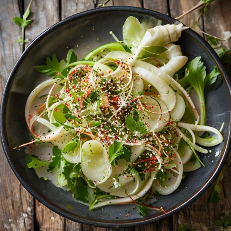 Ensalada de rábano Daikon con vinagreta de jengibre