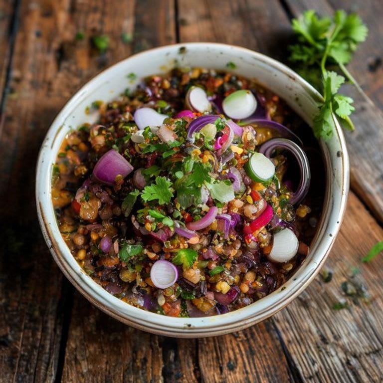 Ceviche de Lentejas con Cilantro y Cebolla Morada