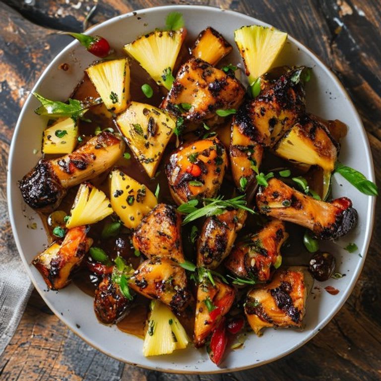 Pollo Teriyaki horneado con piña y pimientos