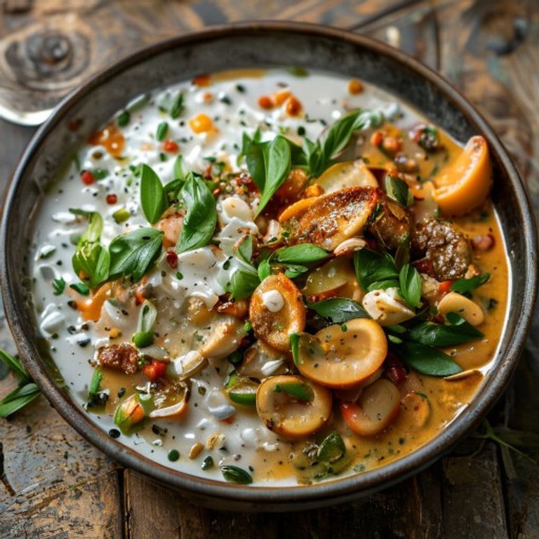 Curry de pollo con leche de coco y albahaca