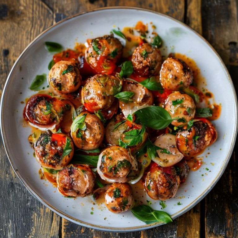 Albóndigas de pollo en salsa de tomate y albahaca