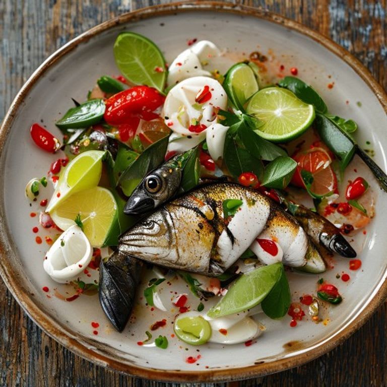 Pescado al estilo tailandés con chile y lima