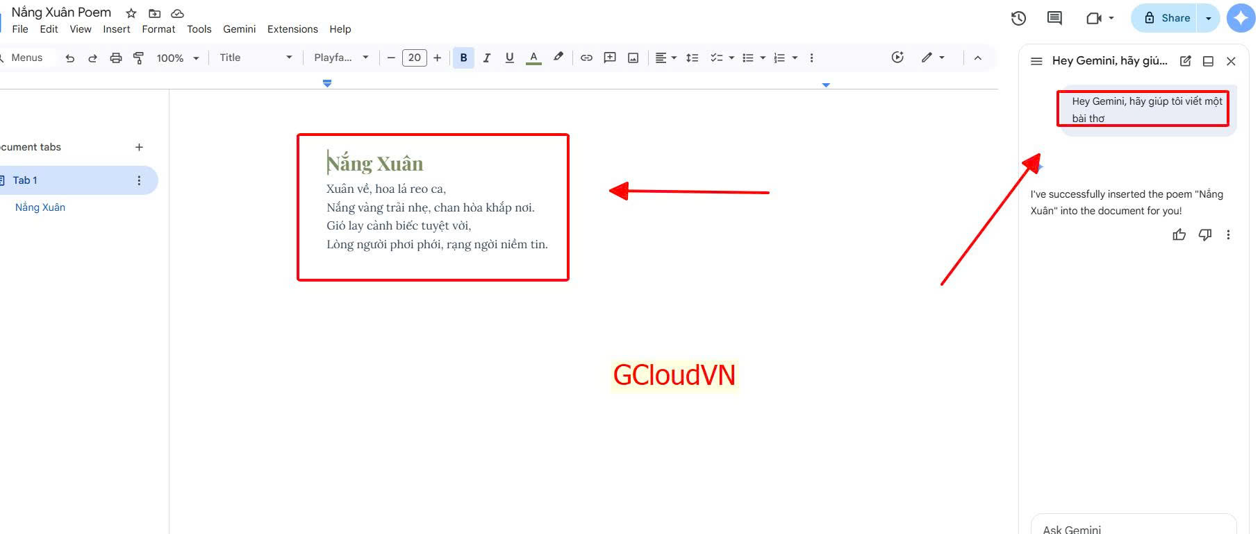 Sử dụng Gemini trong Google Docs và Gmail