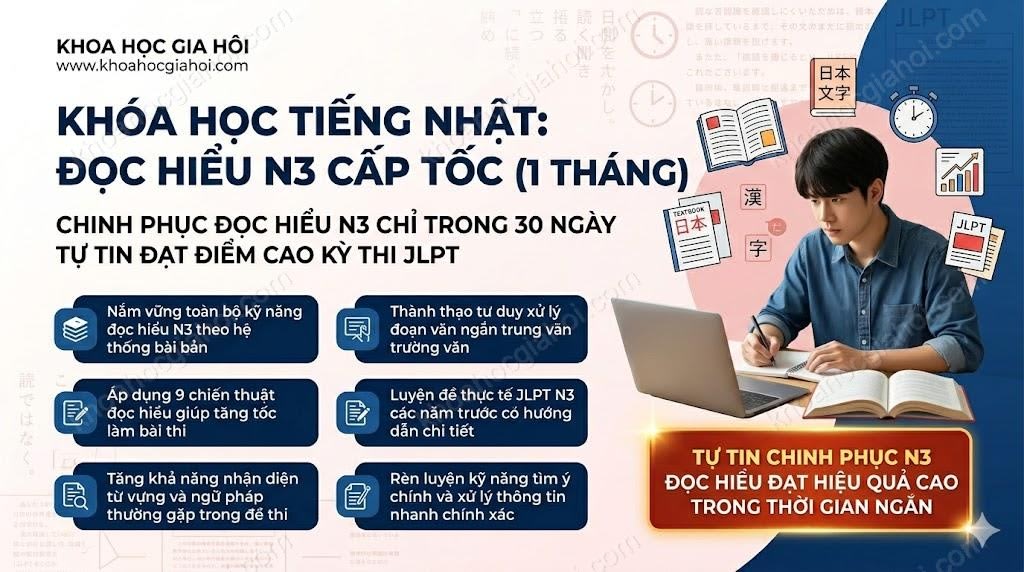 Khóa Học Tiếng Nhật: Đọc Hiểu N3 Cấp Tốc (1 Tháng)