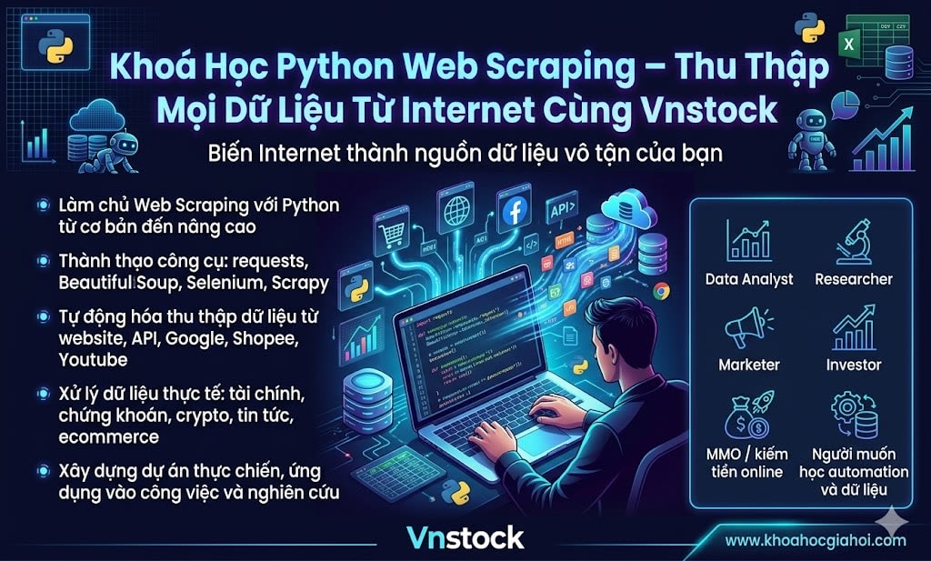 Share Khoá Học Python Web Scraping – Thu Thập Mọi Dữ Liệu Từ Internet Cùng Vnstock