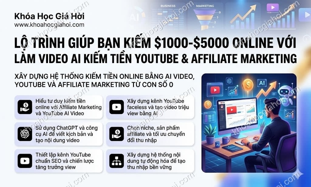 Lộ Trình Giúp Bạn Kiếm $1000-$5000 Online Với Làm Video AI Kiếm Tiền Youtube & Affileate Marketing