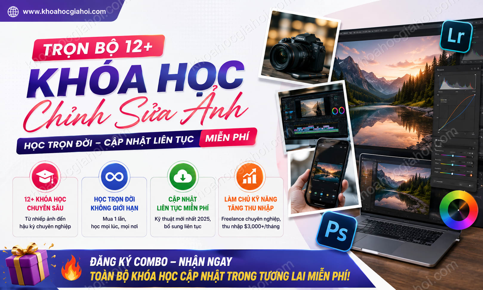 Trọn Bộ 12+ Khóa Học Chỉnh Sửa Ảnh – Học Trọn Đời, Cập Nhật Liên Tục Miễn Phí