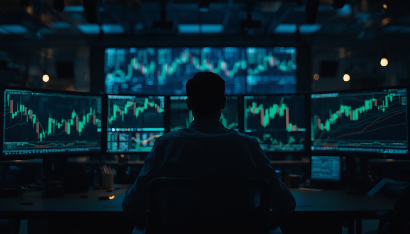 Bitcoin chart on trading floor monitors