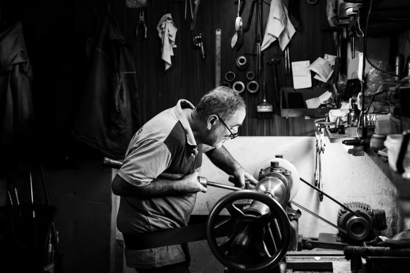 Skilled tradesperson working in their workshop
