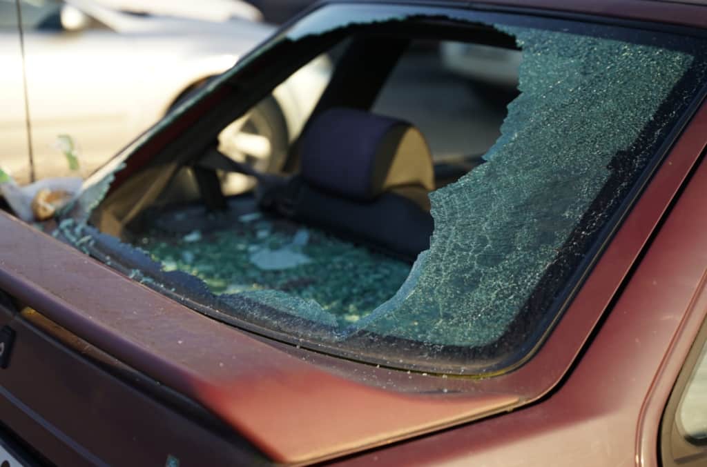 a car broken windshield