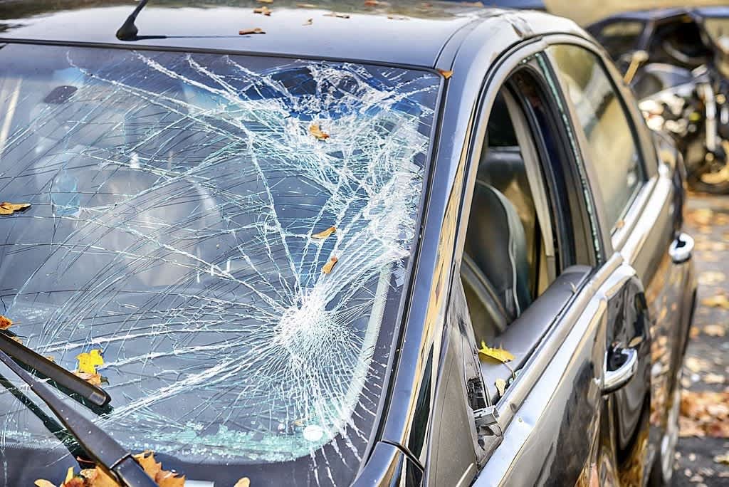 Broken cracked Windshield