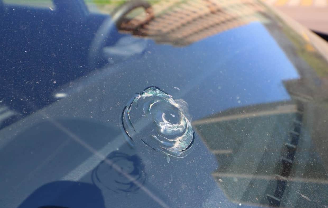 car glass with a small crack