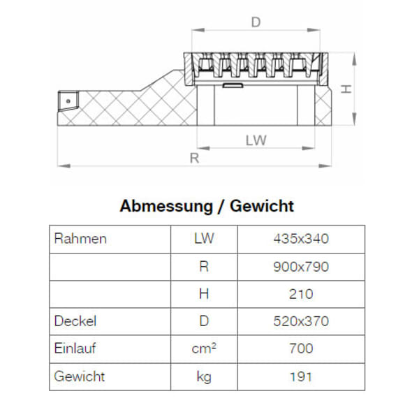 BGS Guss Strassenrost NIVO N640S60 450 x 360 mm C250-thumbnail