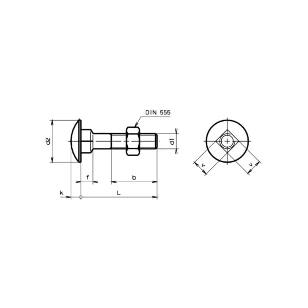Flachrundschrauben 4kt-Ansatz mit Mutter DIN603-4.6-Mu verzinkt M6 x 50 mm-thumbnail