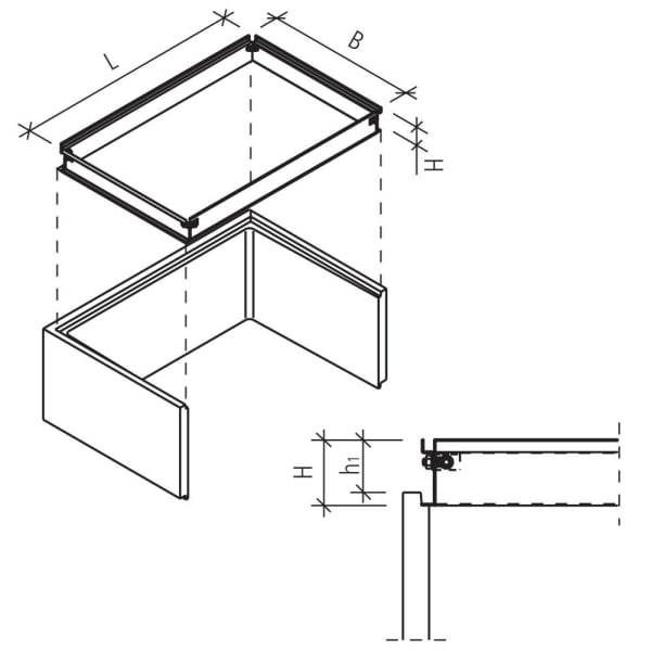 Lichtschachtaufsatzel. aus Chromstahl L 103 cm B 81 cm H 12.5 cm h1 10 cm -thumbnail