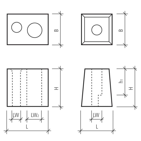 Zwillings-Pfostensockel mit Aussparung d1 14  und d2 7.5 cm L 35 B 25 H 30 cm-thumbnail