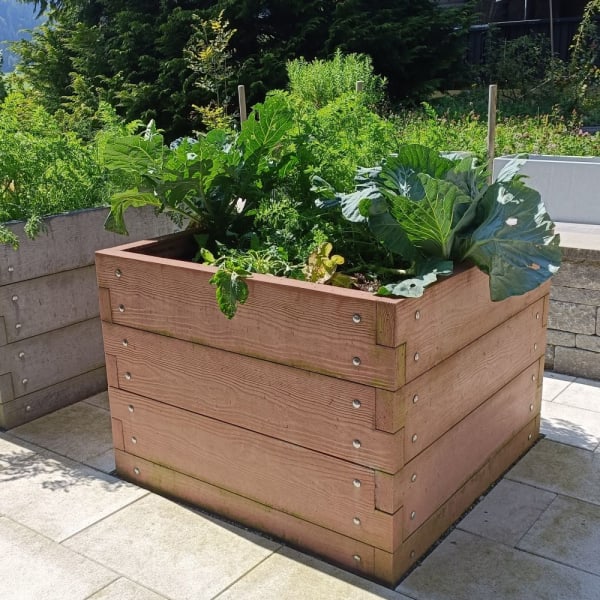 Hochbeet mit Holzstruktur Typ 8 erdbraun L 234 cm B 234 cm H 100 cm W 6 cm-thumbnail