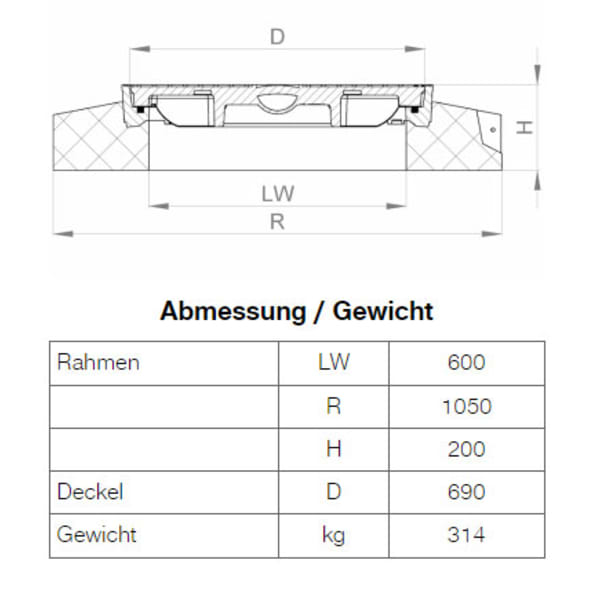 BGS Schachtabdeckung NIVO N180H Nennweite 60 cm mit Handgriff D400-thumbnail