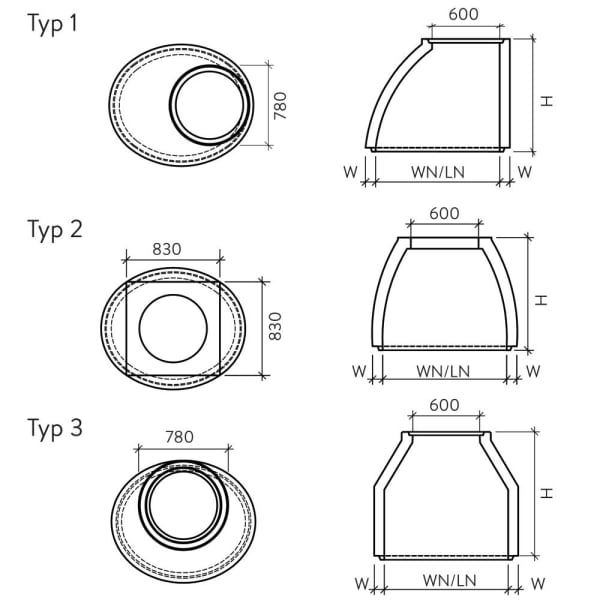 Konus oval exzentrisch, Typ 3 gerundet WN 90 cm LN 110 cm H 60 cm W 9 cm-thumbnail