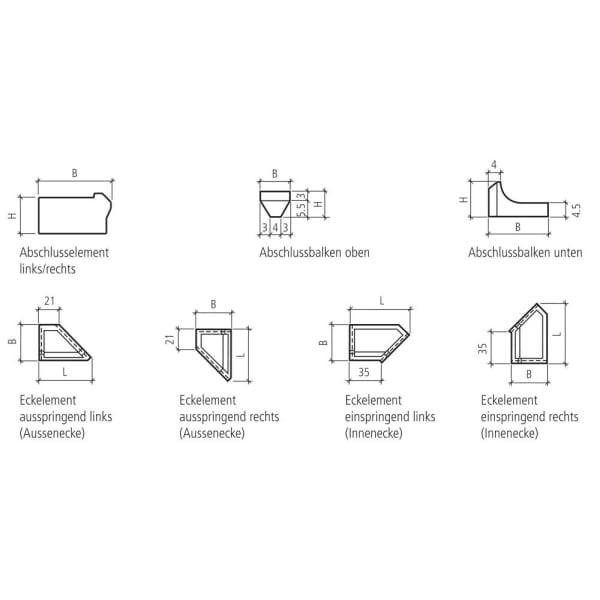 VERDURO Böschungselement Eckelement ausspringend links glatt L 58 B 40 H 20 cm-thumbnail