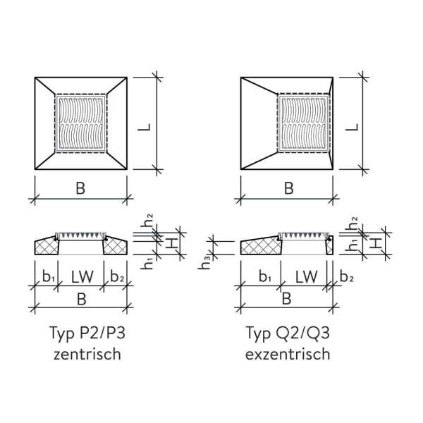 Schachtrahmen mit Rahmen Typ P3 zentrisch LW 425/485 mm B125 L 85 B 85 H 20 cm-thumbnail