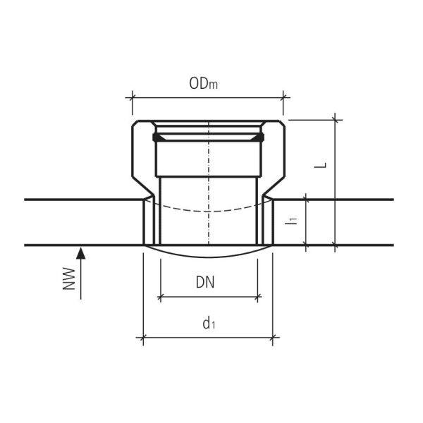 CENTUB Klebeanschlussstück 90° Ø 250 für KS-R NW 700-1000 Ø 250 L 233 mm -thumbnail