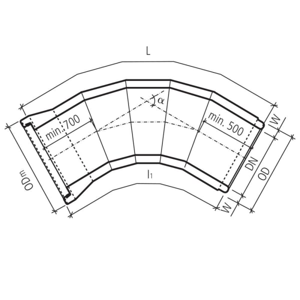 CENTUB-Röser Segmentkrümmer 5 Segmente bewehrt FK 90 Ø 700 L 2500 W 90 mm-thumbnail