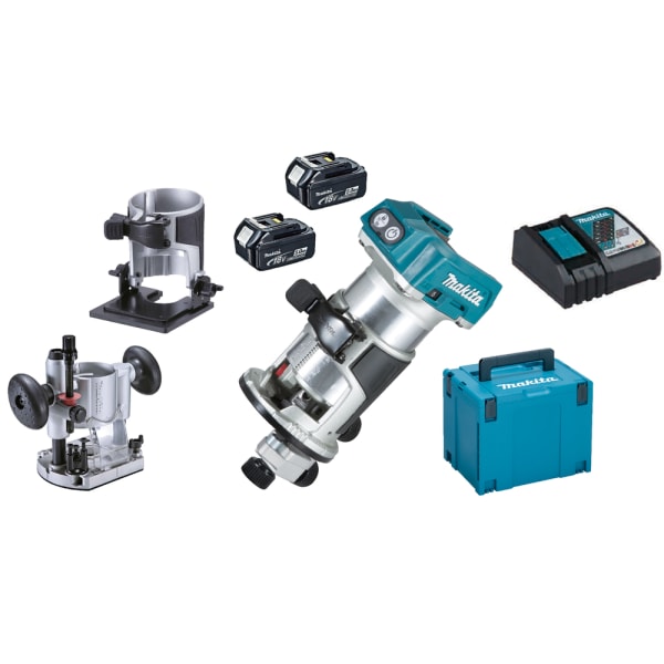 Makita Kantenfräse 18V + 2x bl1850b + dc18rc + Zubehör DRT50TJX11-thumbnail