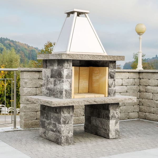 SANTURO Cheminée mit Chromstahlhut u. Schamott-Steinen schwarz-weiss-thumbnail