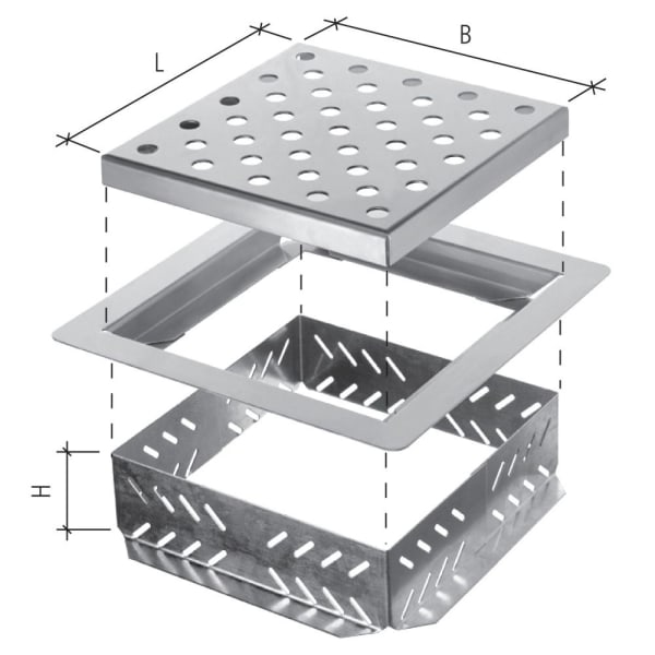 TERRAZZA Ablaufschacht komplett CrNi-Stahl mit Schlitzrost L 150 B 150 H 60 mm-thumbnail