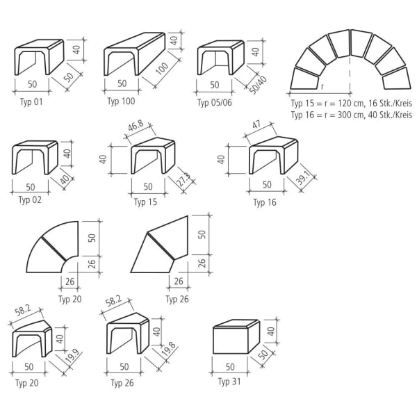 U-Element abger. Radiuselement rund R 76 cm 45° Typ 20 L 58.2 B 50 H 40 cm-thumbnail