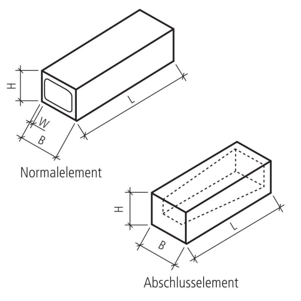 Vierkantelement beidseitig offen, grau, glatt, gefast L 200 cm B 65 cm H 50 cm-thumbnail