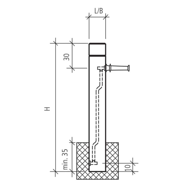 PARCO Brunnenstock rechteckig grau gestrahlt mit Rohr L 20 B 20 H 155 cm -thumbnail