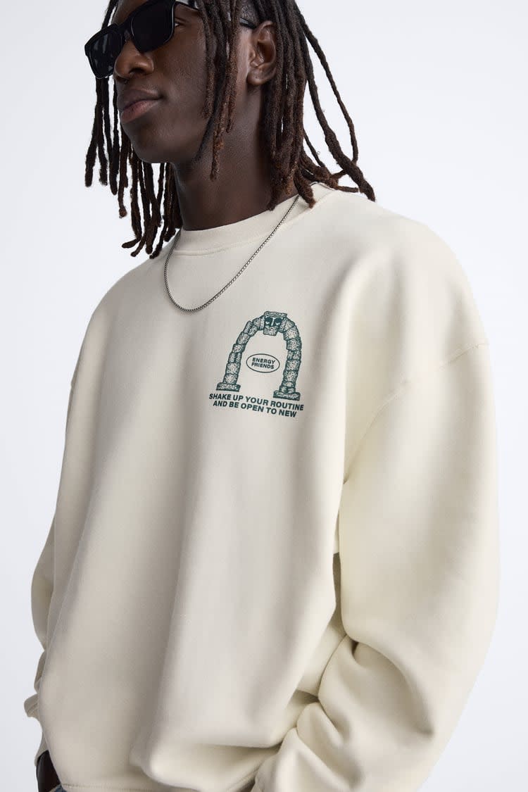 SWEATSHIRT WITH PRINTED SLOGANS White - Image 3