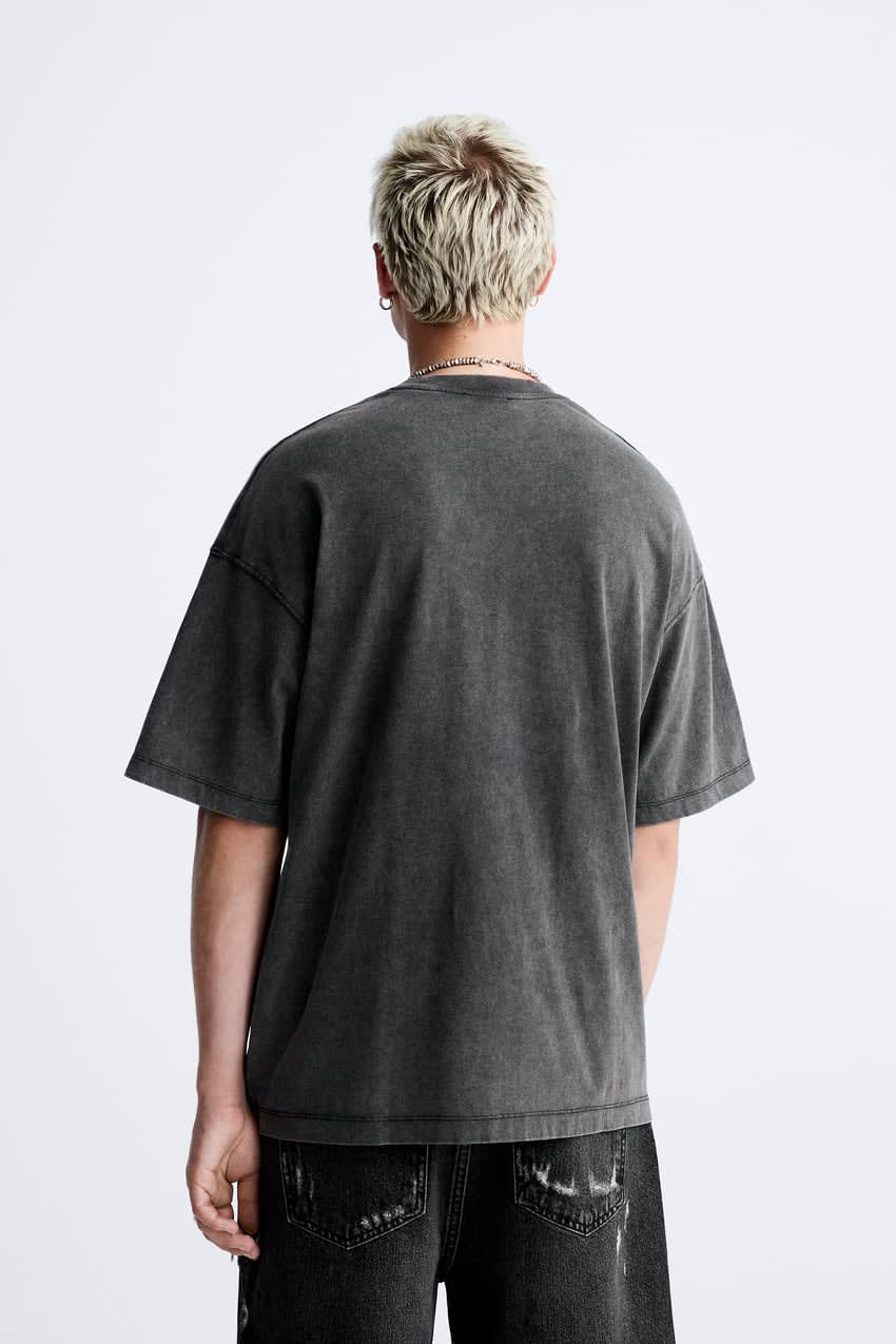 ACID WASH T-SHIRT WITH SLOGAN Grey - Image 2
