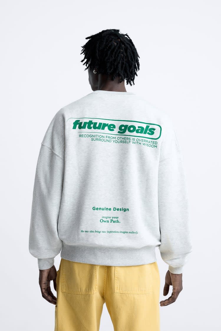 PRINTED SWEATSHIRT WITH SLOGAN White - Image 1