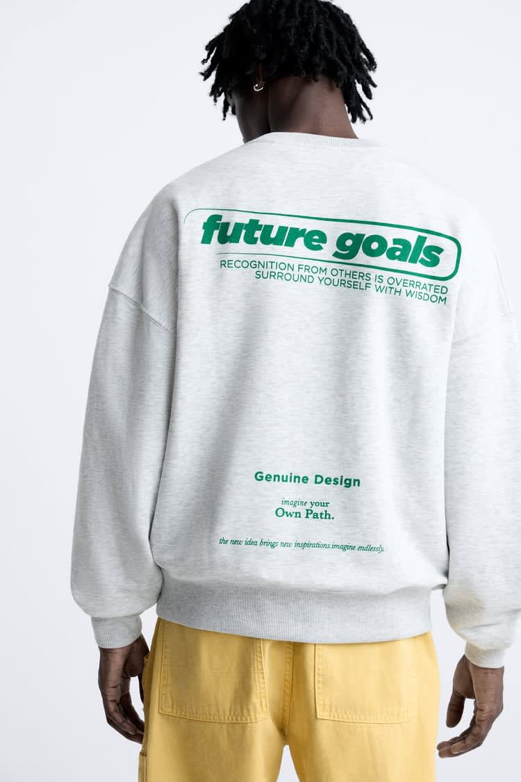 PRINTED SWEATSHIRT WITH SLOGAN White - Image 3