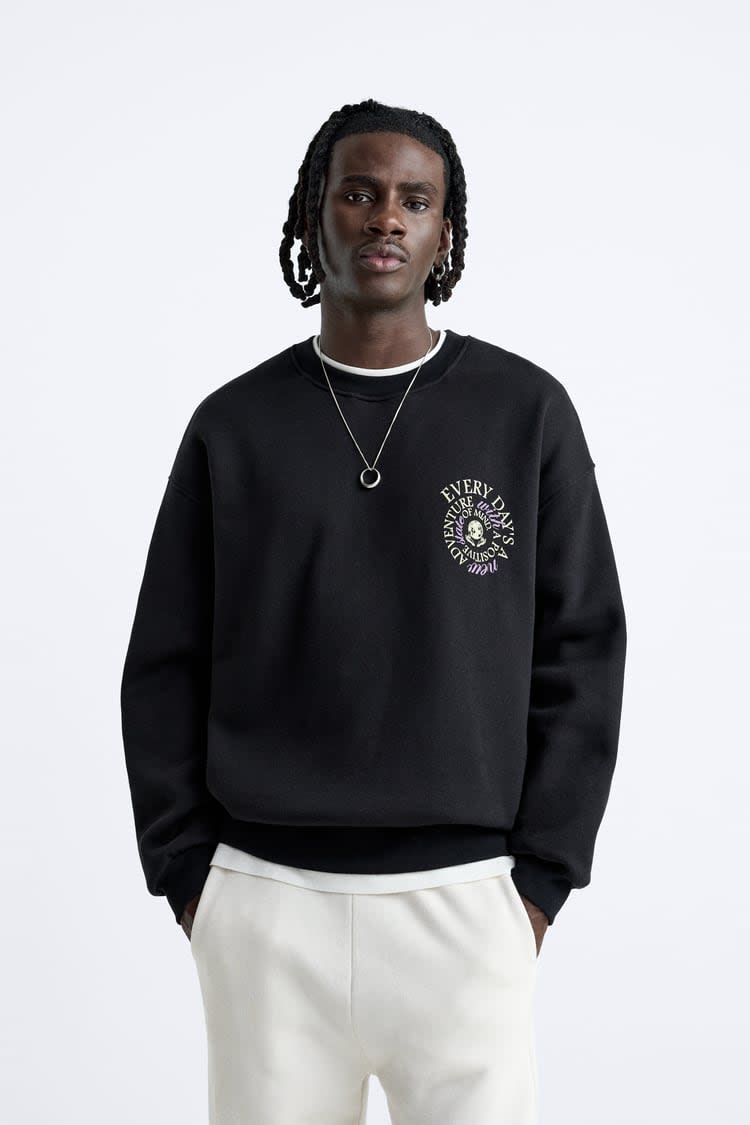 CONTRAST PRINT SWEATSHIRT Black - Image 1