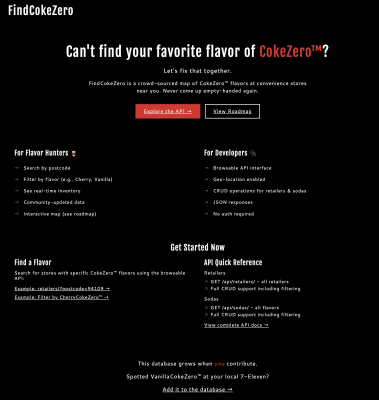 FindCokeZero landing page showing store locations