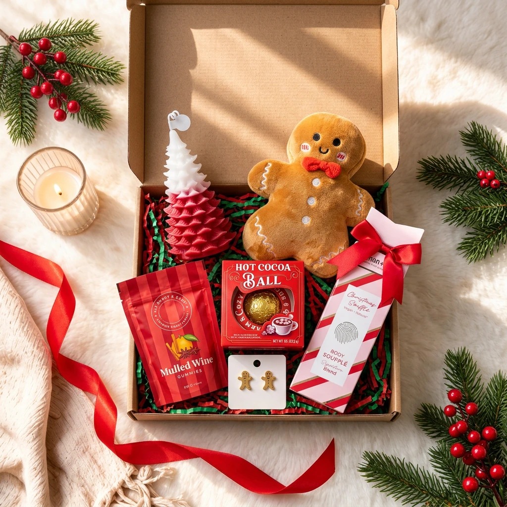 Festive Evergreen & Berry Christmas Gift Box gift box - main view