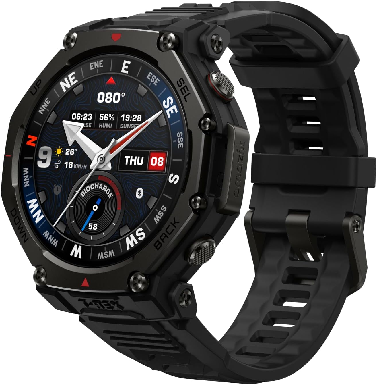 Amazfit T-Rex 3 Pro Outdoor Smartwatch Tactical Black 48 mm Sapphire AMOLED Display, Titanium Bezel, Dual Band GPS, Offline Maps, 25 Day Battery, Integrated Torch, 10 ATM, 180+ Sports Modes for Android & iPhone