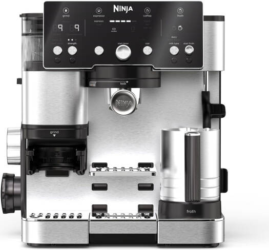 Ninja Luxe Caf Essential Espresso Machine, Barista Assist Technology, Integrated Grinder & Scale, 25 Grind Settings, Automatic Dual Froth System, Dishwasher-Safe, Silver | ES501EU