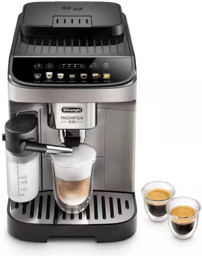DeLonghi Magnifica Evo Automatic Coffee Machine, 15 Pump Pressure, 1.8L Water Capacity, Smart Control Panel w/ Color Touch Icons, LatteCrema Hot Technology, Titanium Black | ECAM290.81.TB
