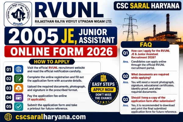 RVUNL 2005 JE, Junior Assistant Online Form