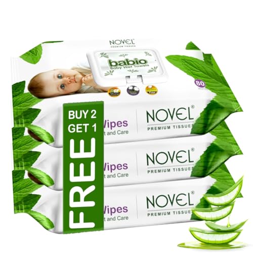 Novel Baby Wet Wipes - 240 Wipes (Pack of 3), Aloe Vera & Chamomile