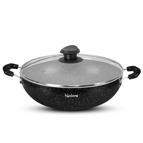 Lifelong Non-Stick Frying Kadai with Glass Lid - 2.5 Litre, 24cm, Induction & Gas Compatible