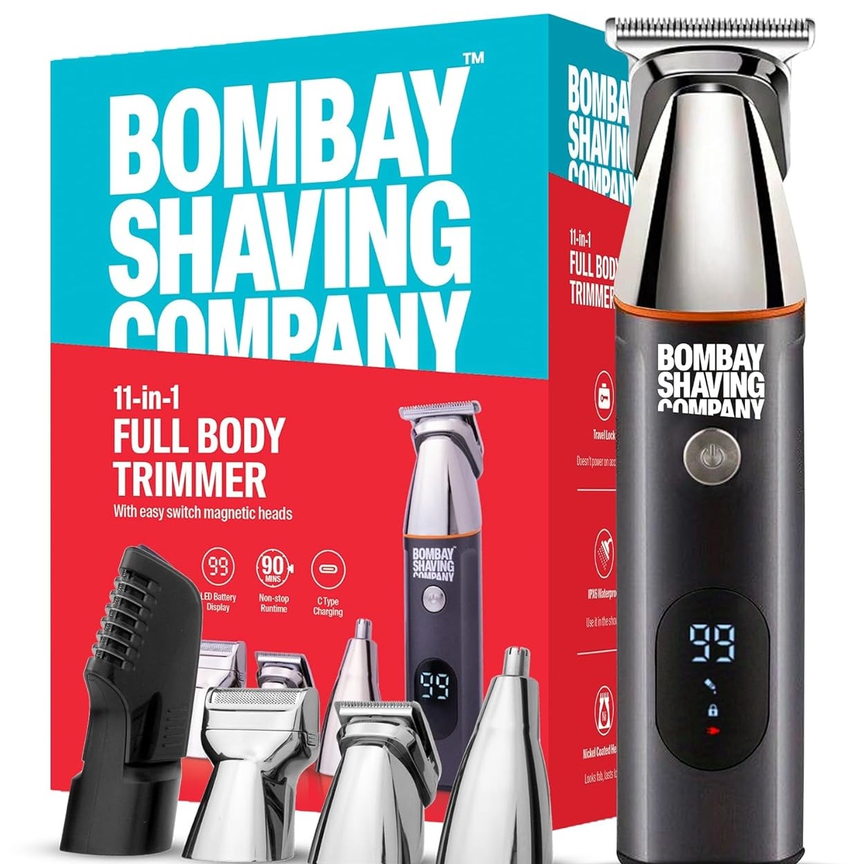 Bombay Shaving Company 11-in-1 All-in-One Trimmer for Men All in One | Beard Trimmer for Man | Hair Trimmer for Man | Body Trimmer for Man | Cordless, Type C, IPX6, 90 Min | Trimmer Men Beard
